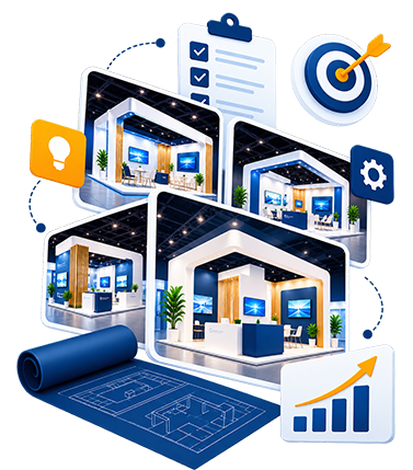 Exhibition Design Blueprint Collage